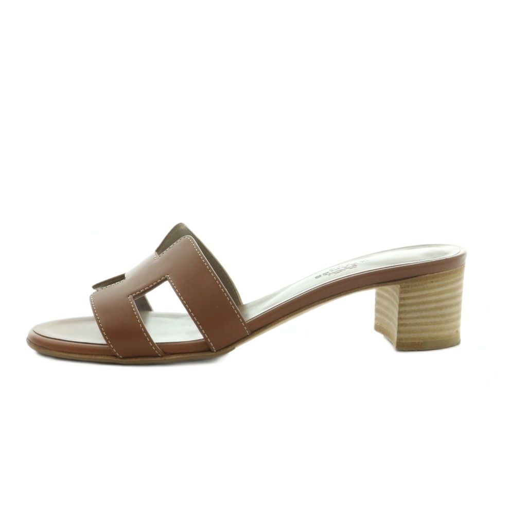 Hermes Oasis Sandals Logo Chunky Heels 37 Brown — view 2