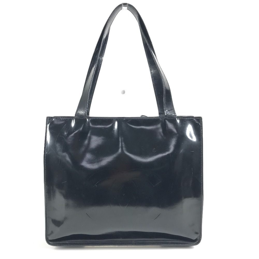 Chanel Shoulder Bag Logo Patent Leather Black — view 2