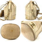 Chanel Shoulder Bag Triple Coco CC Logo Drawstring Leather Beige — view 8