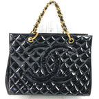 Chanel Handbag Quilted CC Logo Patent Leather Black