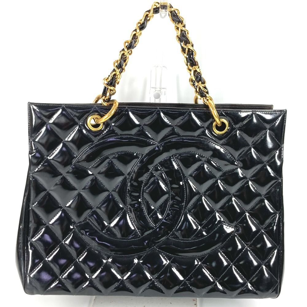 Chanel Handbag Quilted CC Logo Patent Leather Black