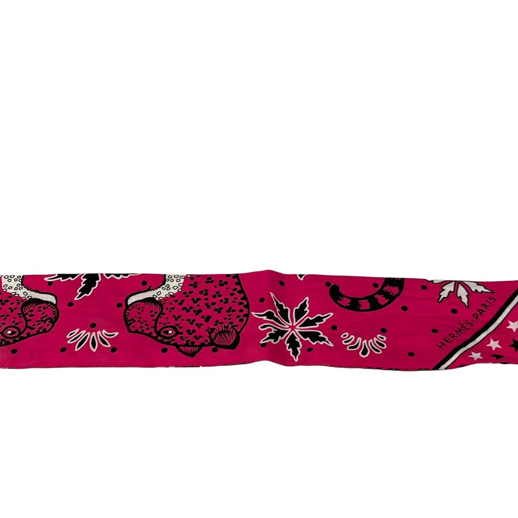 Hermes Scarf Twilly Pink Black White Ribbon les Leopards — view 4