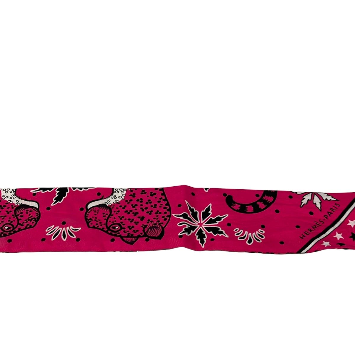 Hermes Scarf Twilly Pink Black White Ribbon les Leopards — view 4
