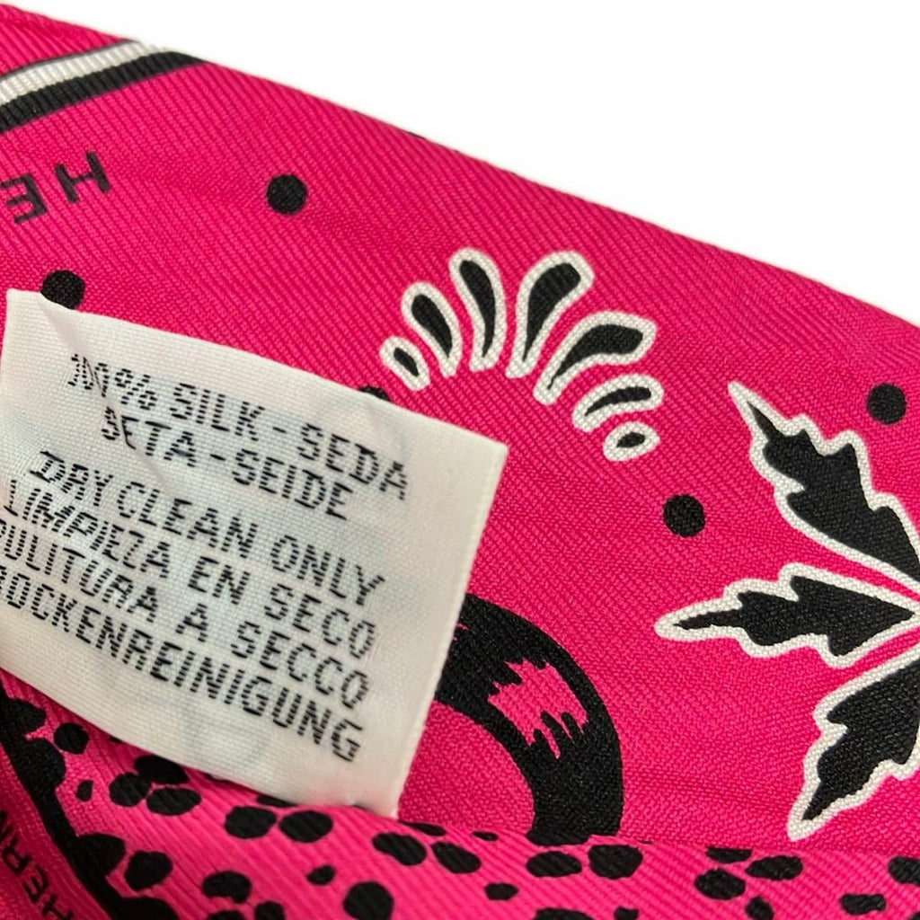 Hermes Scarf Twilly Pink Black White Ribbon les Leopards — view 3