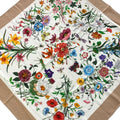 Gucci Scarf White Gray Beige Multi Floral Pattern