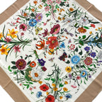 Gucci Scarf White Gray Beige Multi Floral Pattern