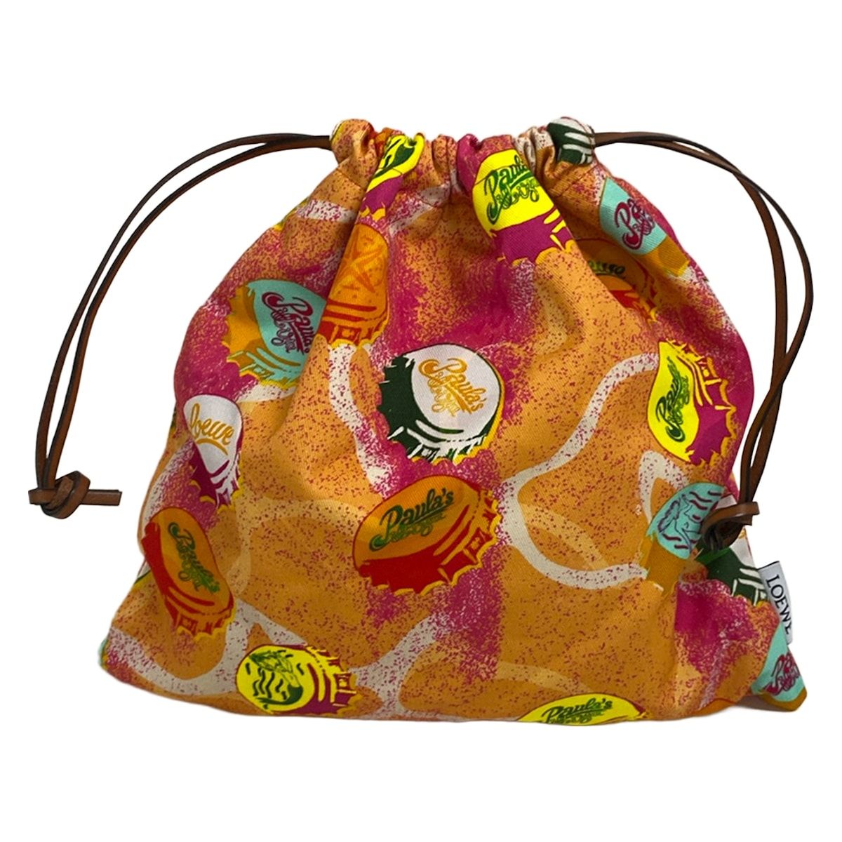 Loewe Pouch Bottle Cap Drawstring Pink Orange Multi Paulas Ibiza Cotton