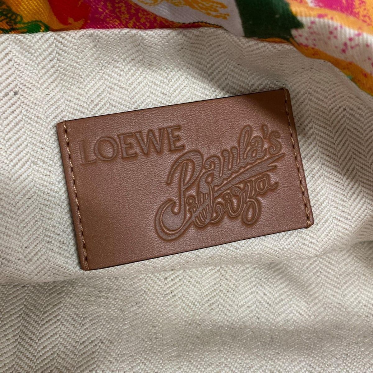 Loewe Pouch Bottle Cap Drawstring Pink Orange Multi Paulas Ibiza Cotton — view 5