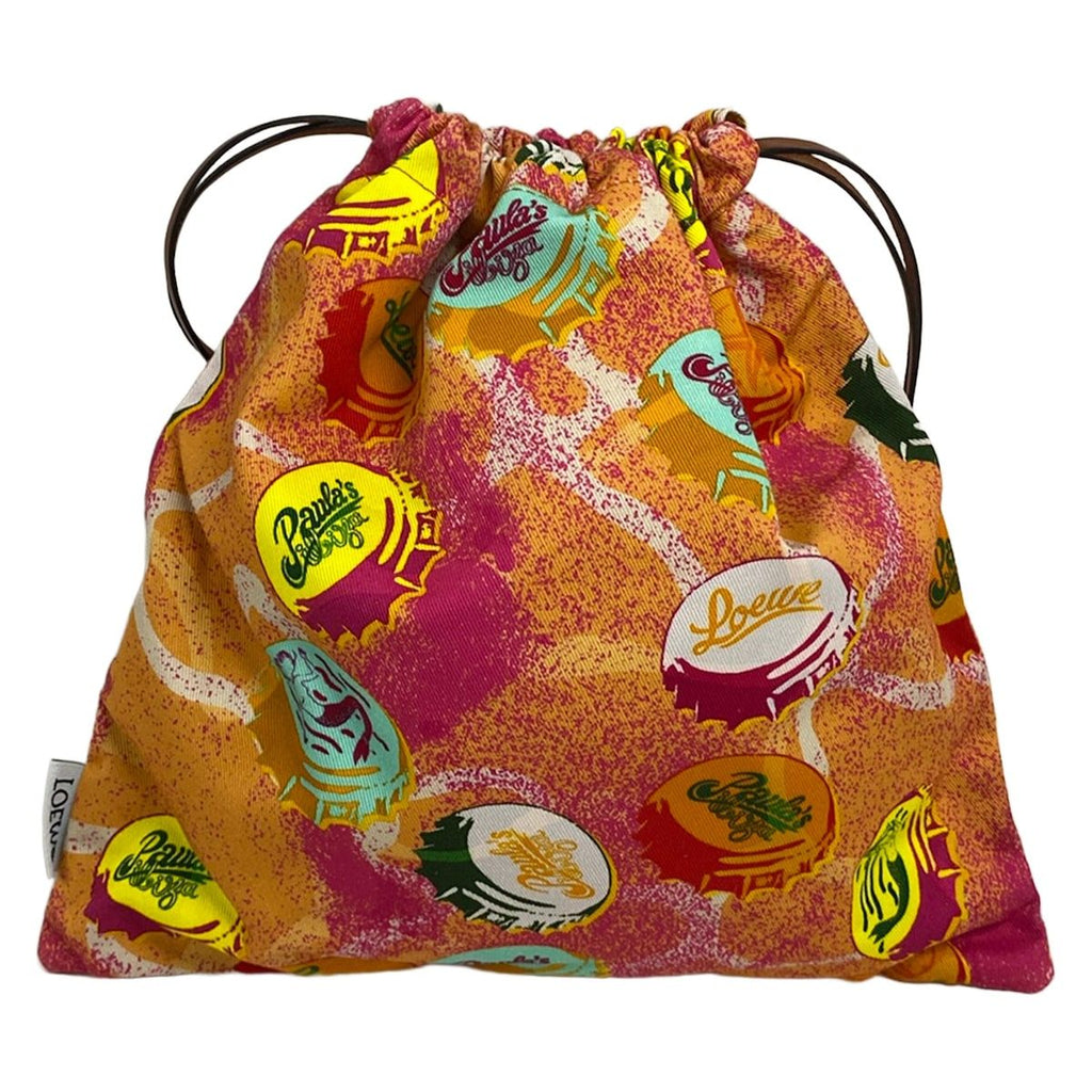 Loewe Pouch Bottle Cap Drawstring Pink Orange Multi Paulas Ibiza Cotton — view 2