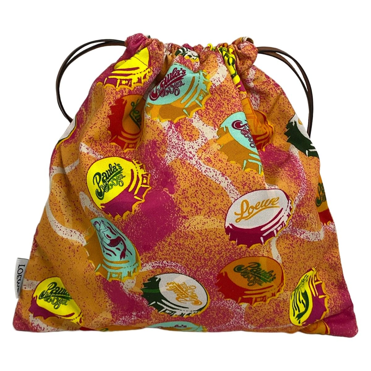 Loewe Pouch Bottle Cap Drawstring Pink Orange Multi Paulas Ibiza Cotton — view 2