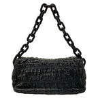 Prada Shoulder Bag Gather Black Leather Tag Plastic Chain — view 3