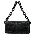 Prada Shoulder Bag Gather Black Leather Tag Plastic Chain