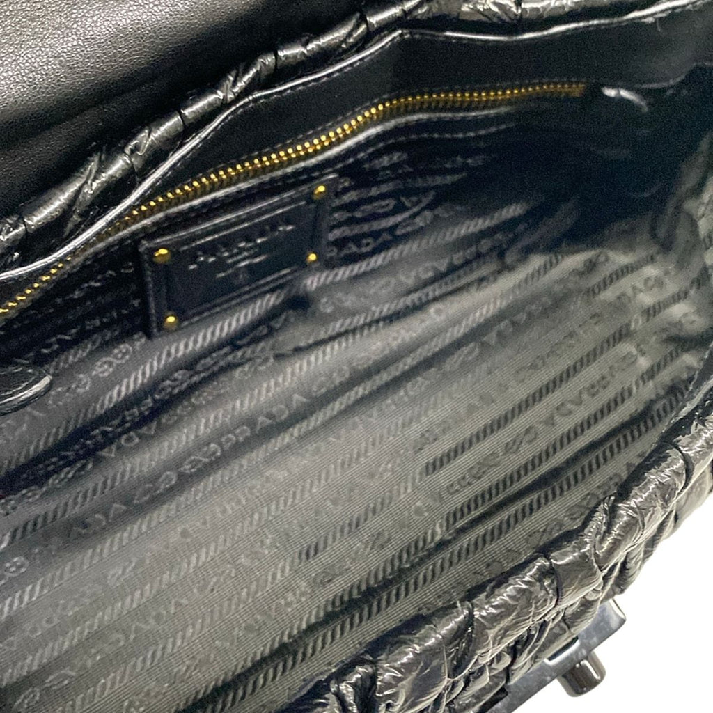 Prada Shoulder Bag Gather Black Leather Tag Plastic Chain — view 7