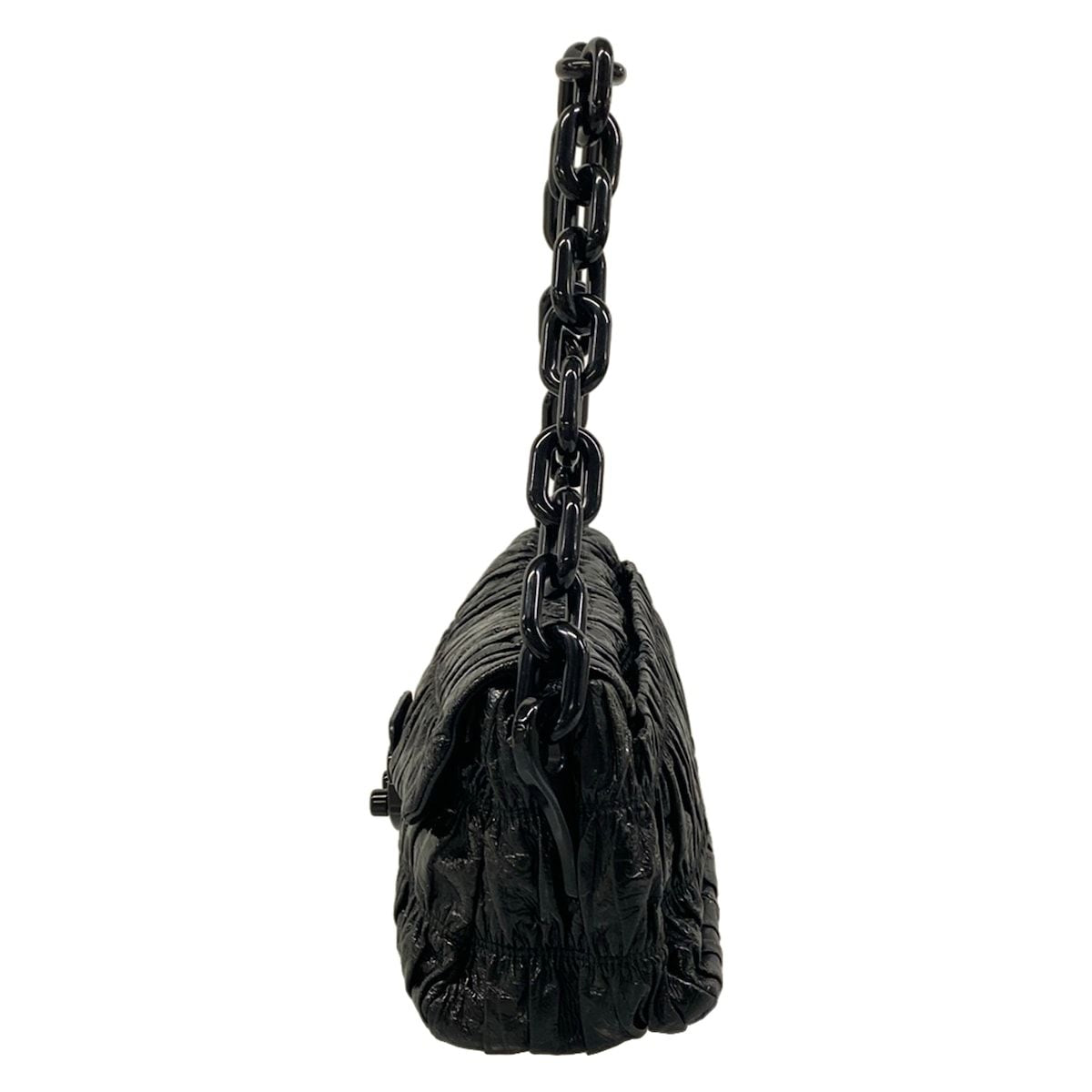 Prada Shoulder Bag Gather Black Leather Tag Plastic Chain — view 4