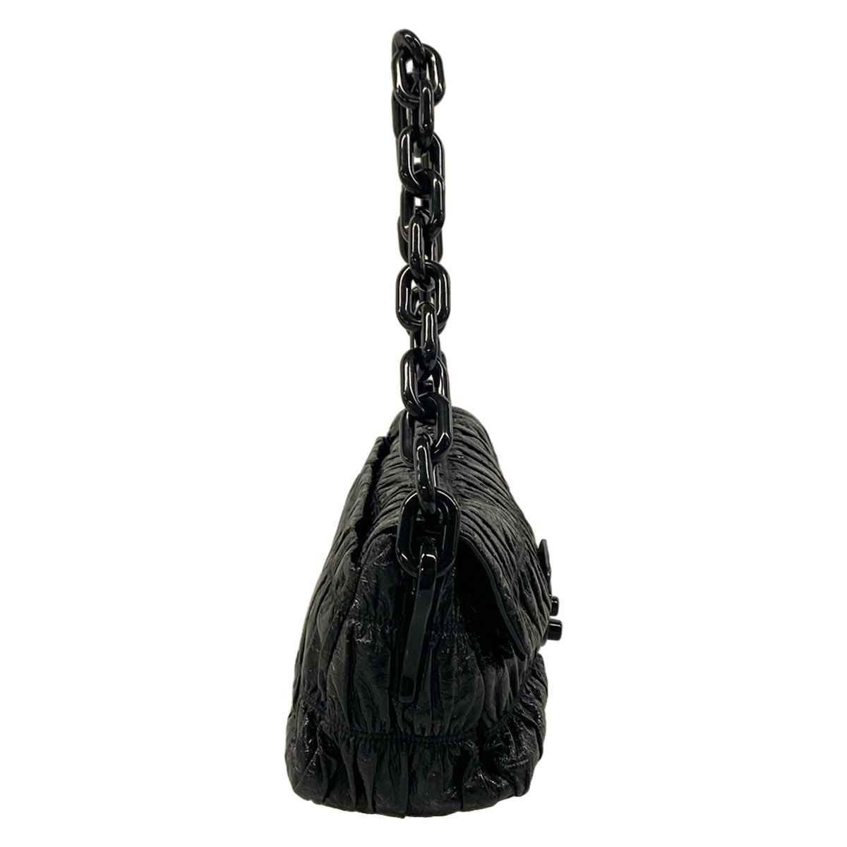 Prada Shoulder Bag Gather Black Leather Tag Plastic Chain — view 2
