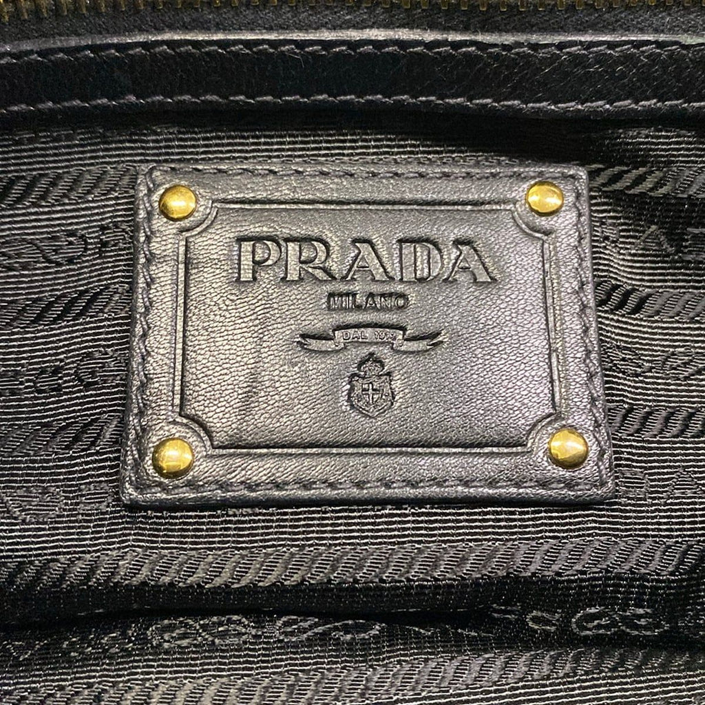 Prada Shoulder Bag Gather Black Leather Tag Plastic Chain — view 9