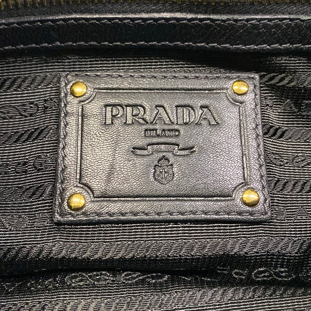 Prada Shoulder Bag Gather Black Leather Tag Plastic Chain — view 9