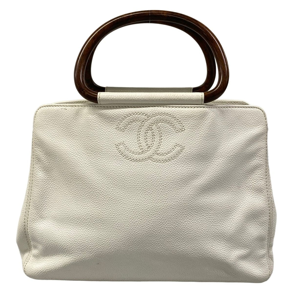 Chanel Handbag White CC Logo Wood Handle