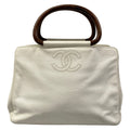 Chanel Handbag White CC Logo Wood Handle