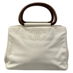 Chanel Handbag White CC Logo Wood Handle