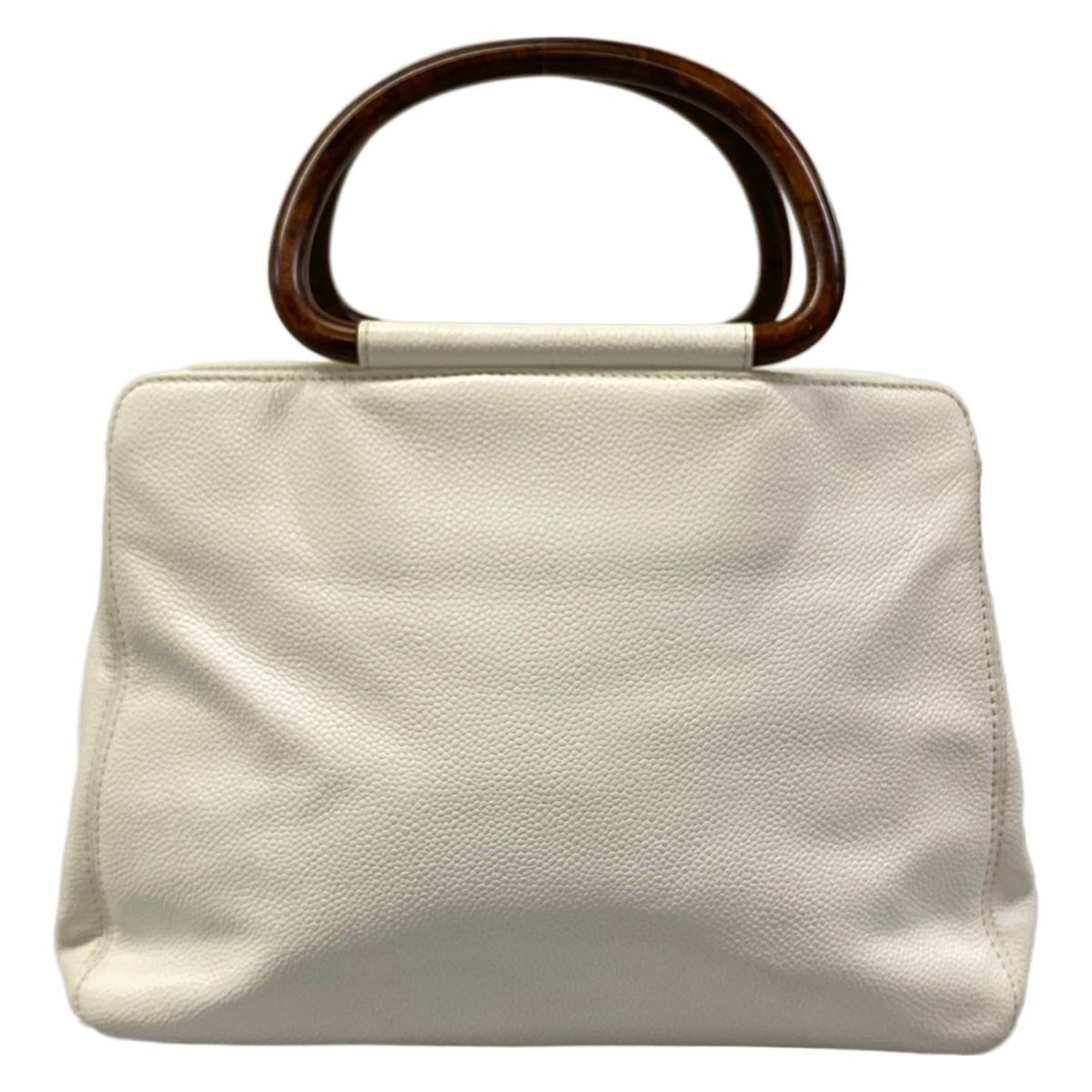 Chanel Handbag White CC Logo Wood Handle — view 3