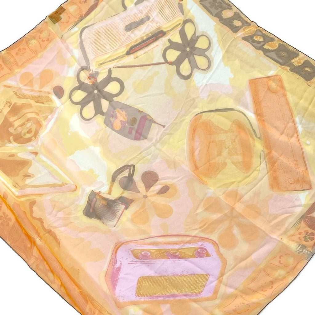 Fendi Scarf Orange Yellow Multi Flower Sheath Silk