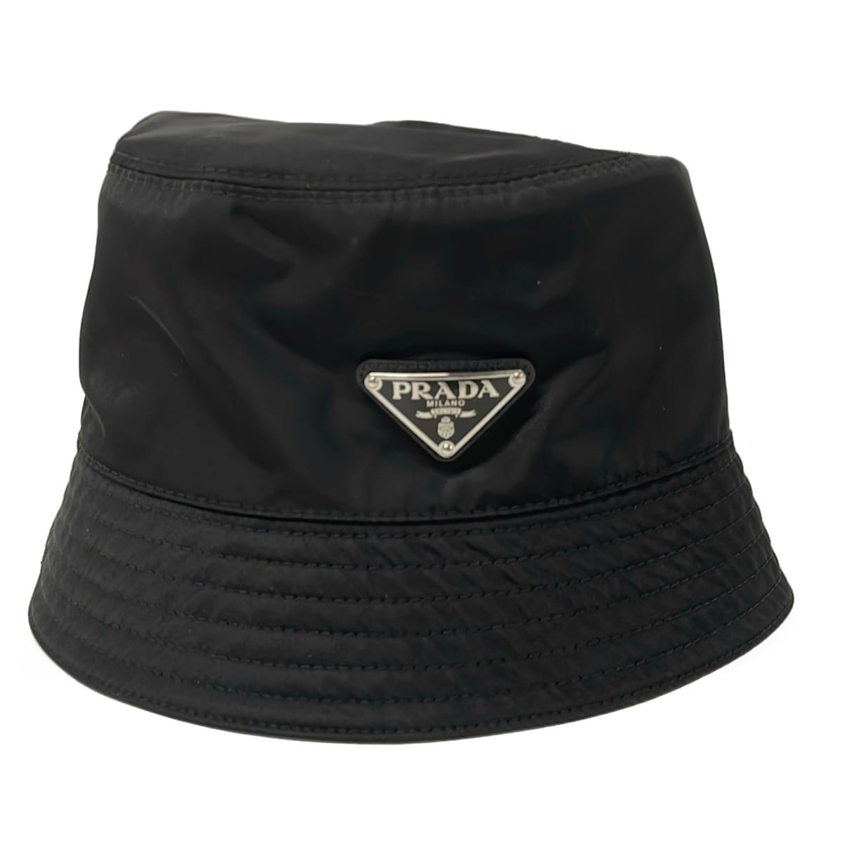 Prada Hat L Re-Nylon Bucket Hat Black Triangle Logo — view 2
