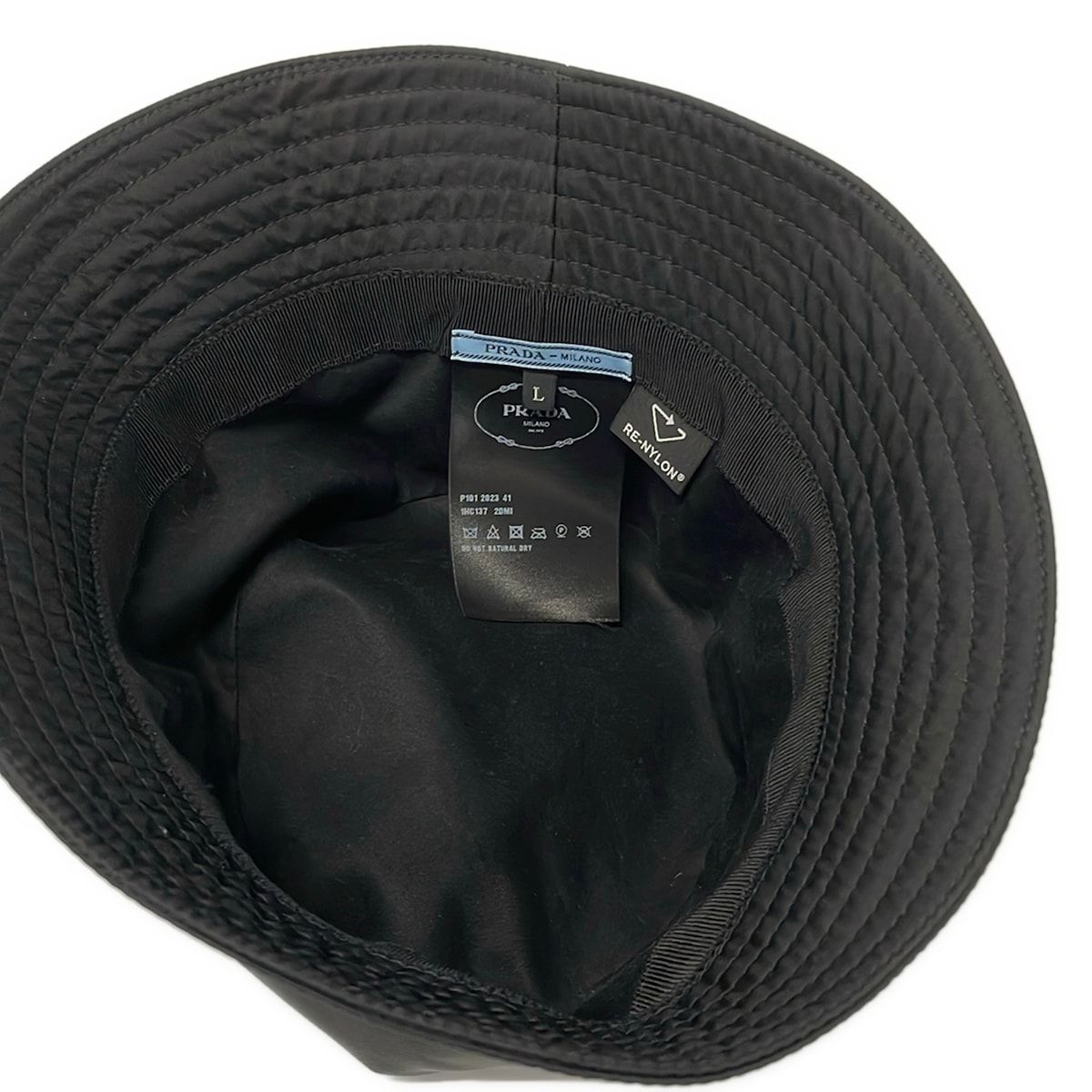 Prada Hat L Re-Nylon Bucket Hat Black Triangle Logo — view 4