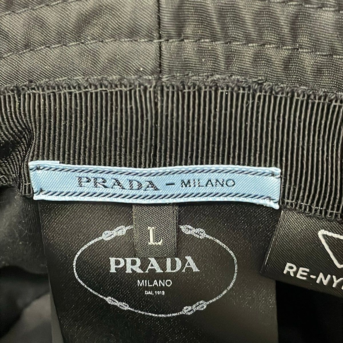 Prada Hat L Re-Nylon Bucket Hat Black Triangle Logo — view 5