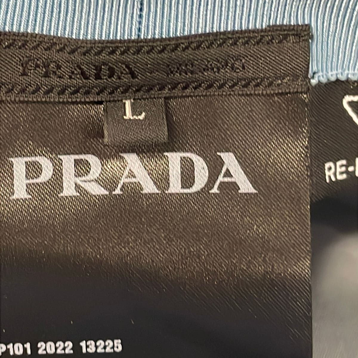 Prada Hat L Re-Nylon Bucket Hat Light Blue Triangle Logo — view 7