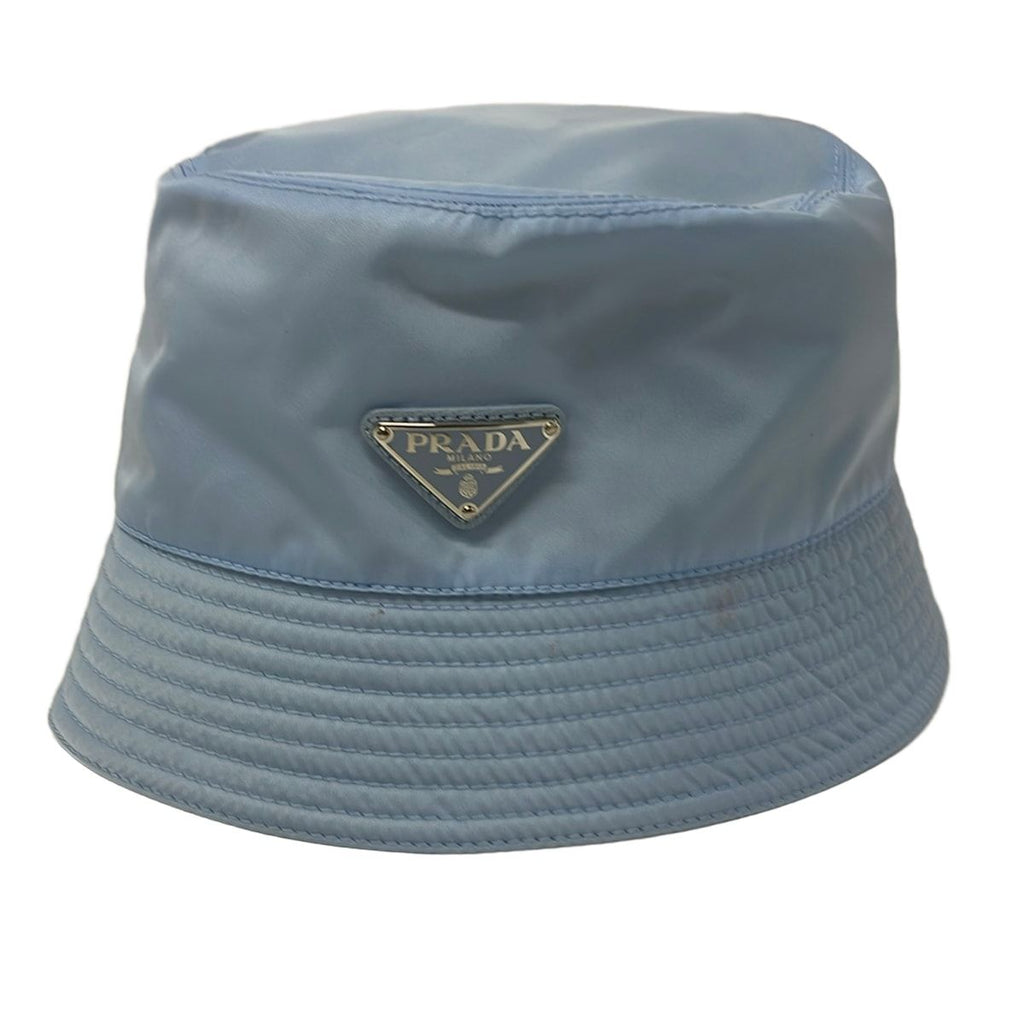 Prada Hat L Re-Nylon Bucket Hat Light Blue Triangle Logo — view 2