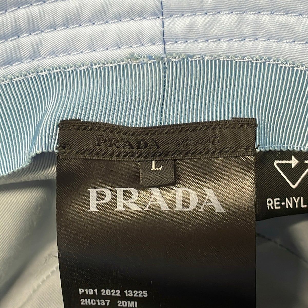 Prada Hat L Re-Nylon Bucket Hat Light Blue Triangle Logo — view 5