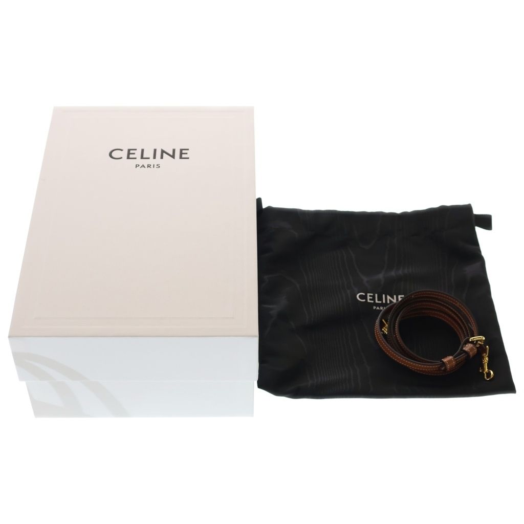 Celine Mini Honorine Triomphe Canvas Leather Crossbody Handbag Gold Brown — view 8