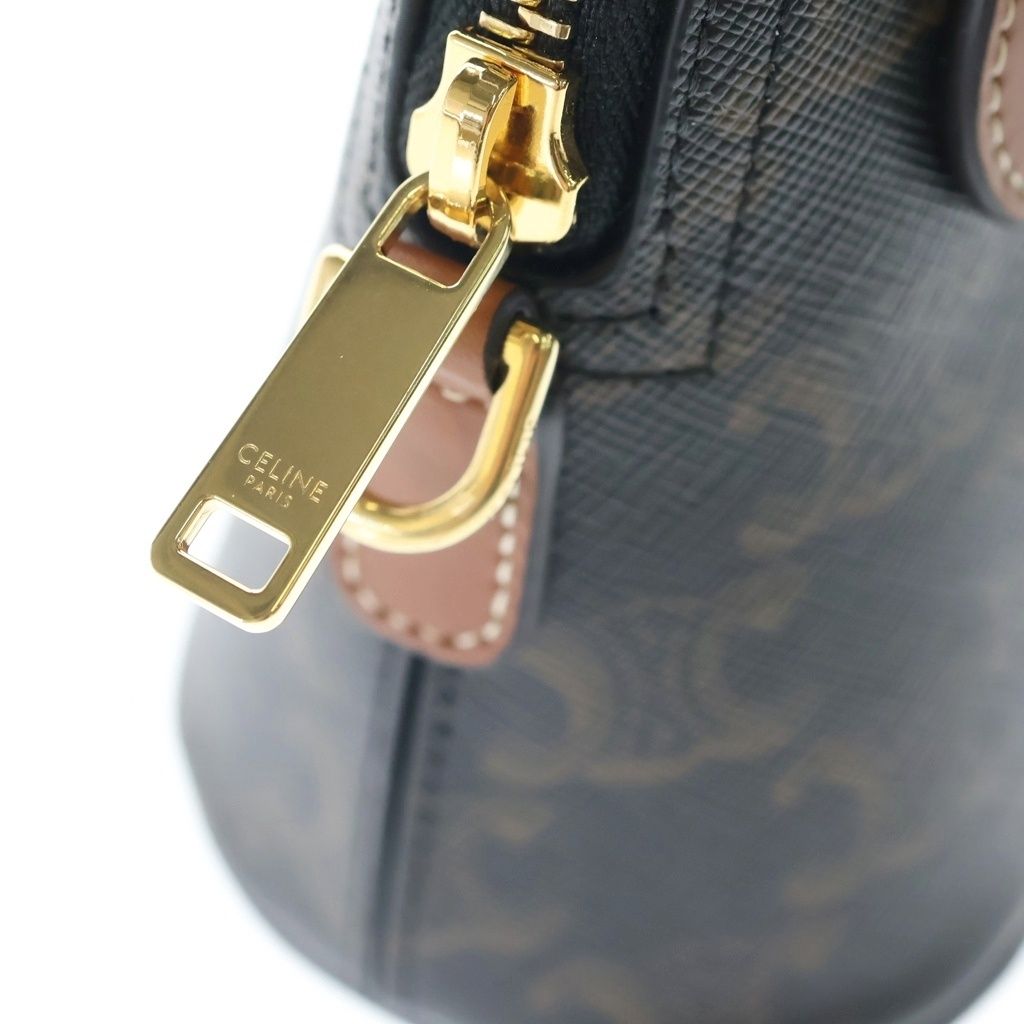Celine Mini Honorine Triomphe Canvas Leather Crossbody Handbag Gold Brown — view 6