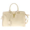 Saint Laurent Paris Line Petit Cabas 2-Way Shoulder Bag Beige Leather Gold