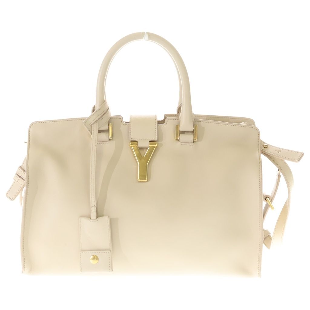 Saint Laurent Paris Line Petit Cabas 2-Way Shoulder Bag Beige Leather Gold