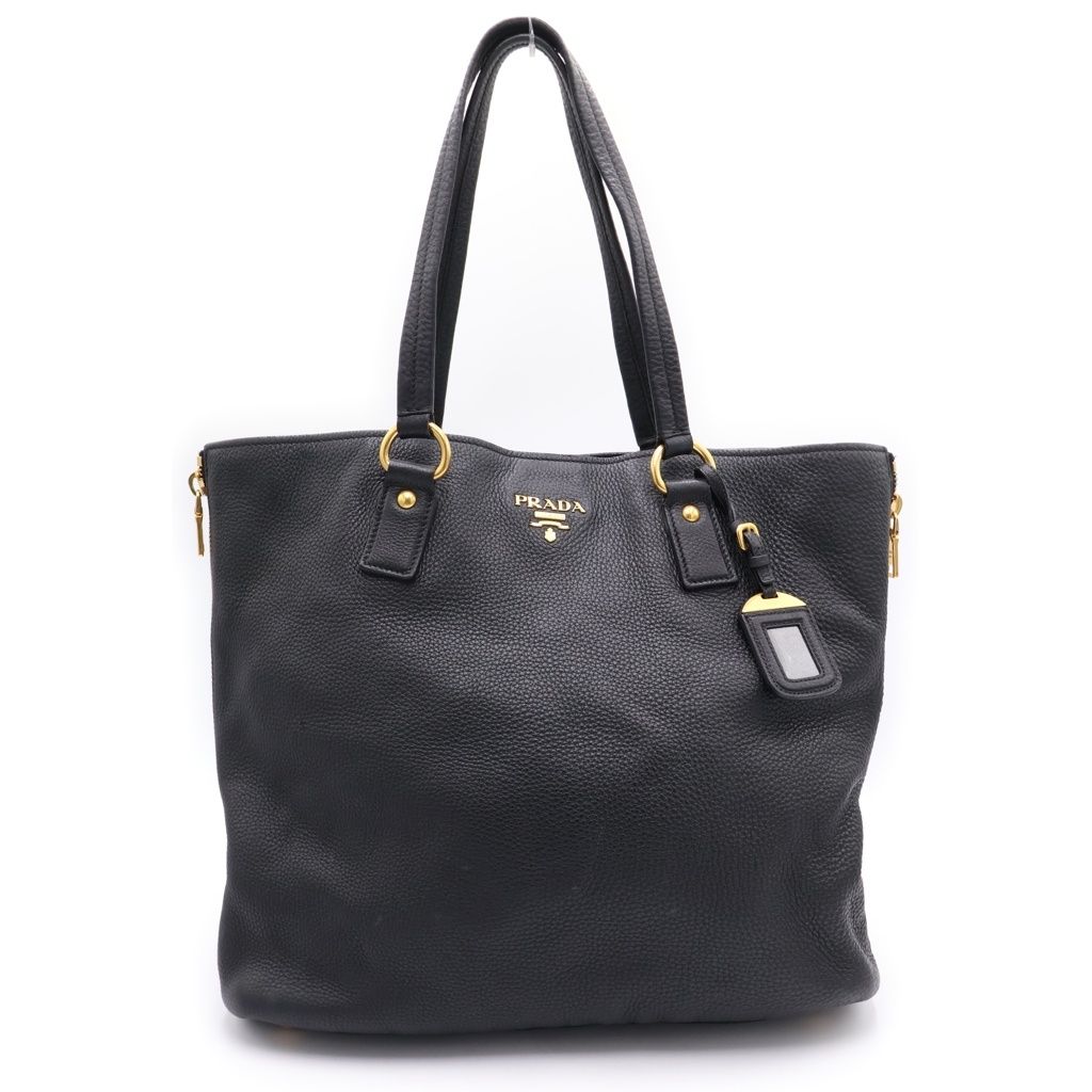 Prada Logo Leather Handbag Black