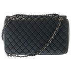 Chanel Quilted Single Flap Double Chain Shoulder Bag Silver Black — view 2