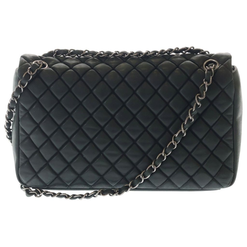 Chanel Quilted Single Flap Double Chain Shoulder Bag Silver Black — view 2