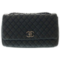 Chanel Quilted Single Flap Double Chain Shoulder Bag Silver Black