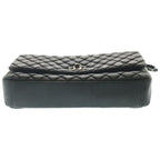 Chanel Quilted Single Flap Double Chain Shoulder Bag Silver Black — view 4