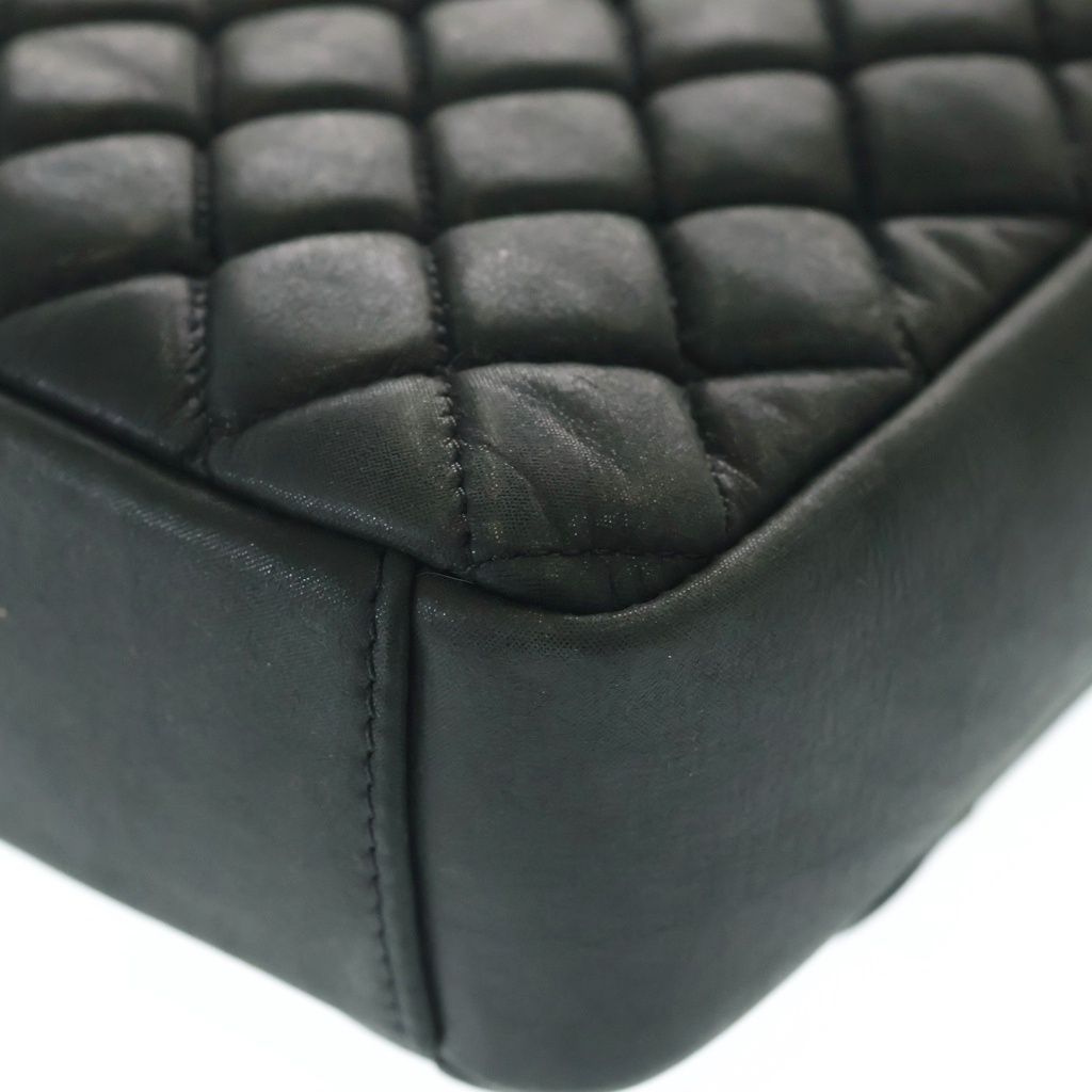 Chanel Quilted Single Flap Double Chain Shoulder Bag Silver Black — view 5