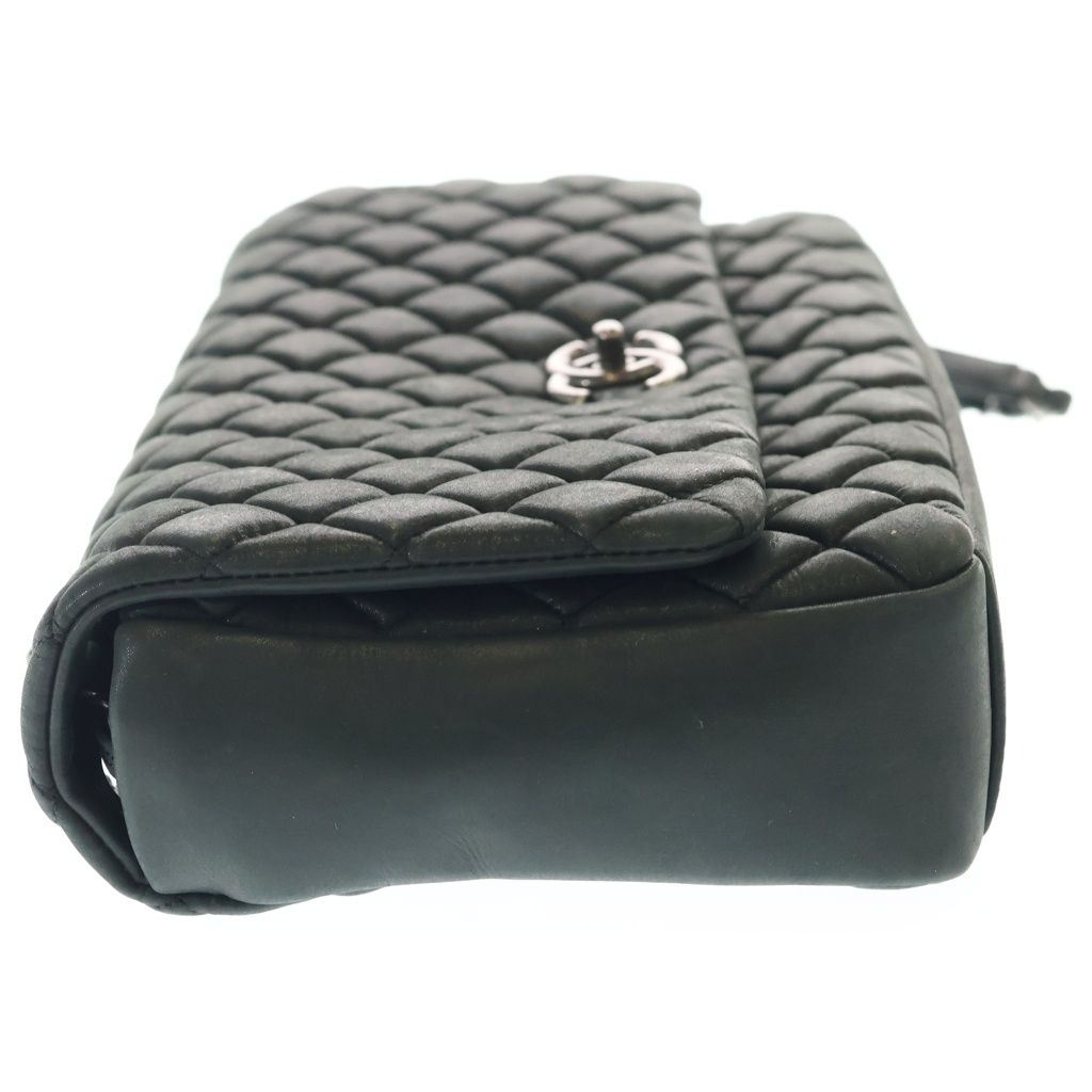 Chanel Quilted Single Flap Double Chain Shoulder Bag Silver Black — view 3