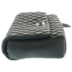 Chanel Quilted Single Flap Double Chain Shoulder Bag Silver Black — view 3