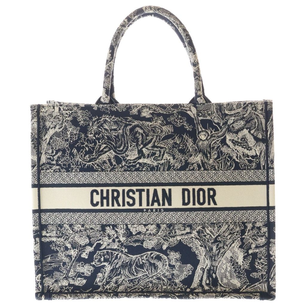 Dior Book Tote Large Toile de Jouy Reverse Embroidery Navy Jacquard
