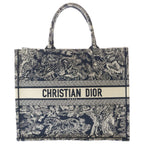 Dior Book Tote Large Toile de Jouy Reverse Embroidery Navy Jacquard