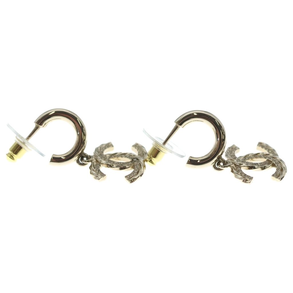 Chanel CC Logo Rhinestone Earrings Gold — view 4