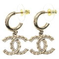 Chanel CC Logo Rhinestone Earrings Gold