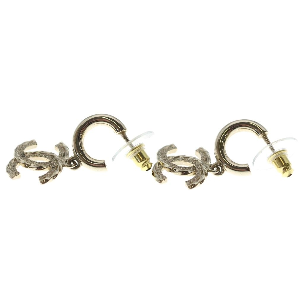 Chanel CC Logo Rhinestone Earrings Gold — view 3