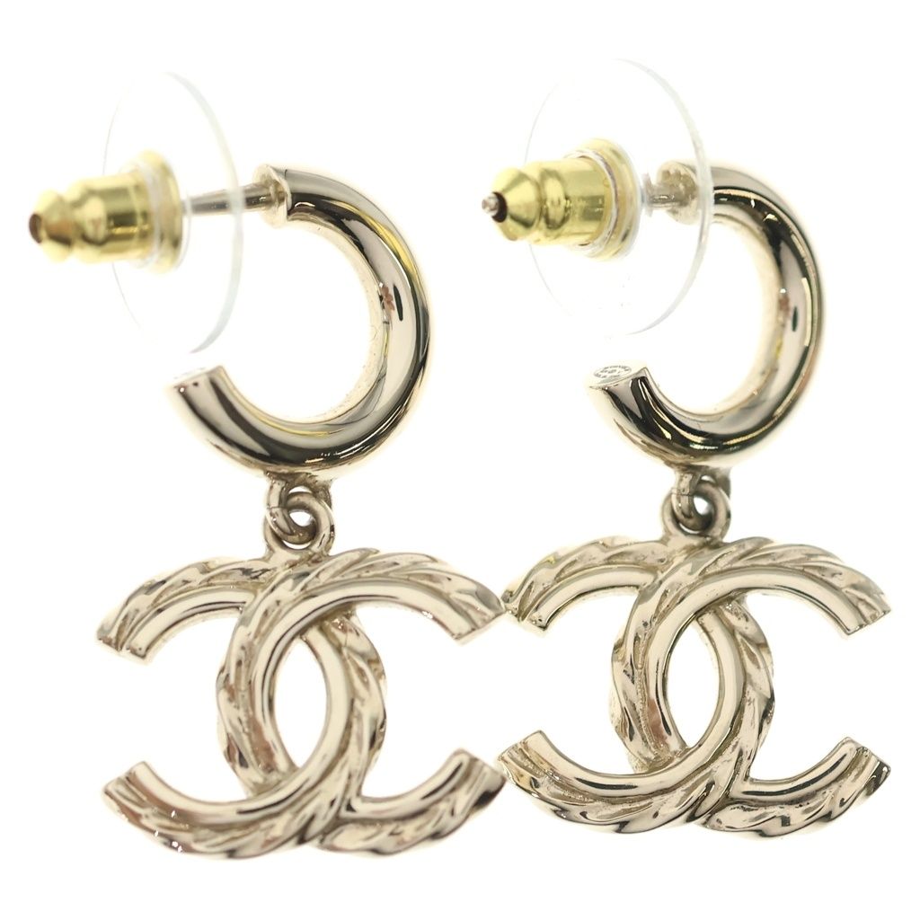 Chanel CC Logo Rhinestone Earrings Gold — view 2